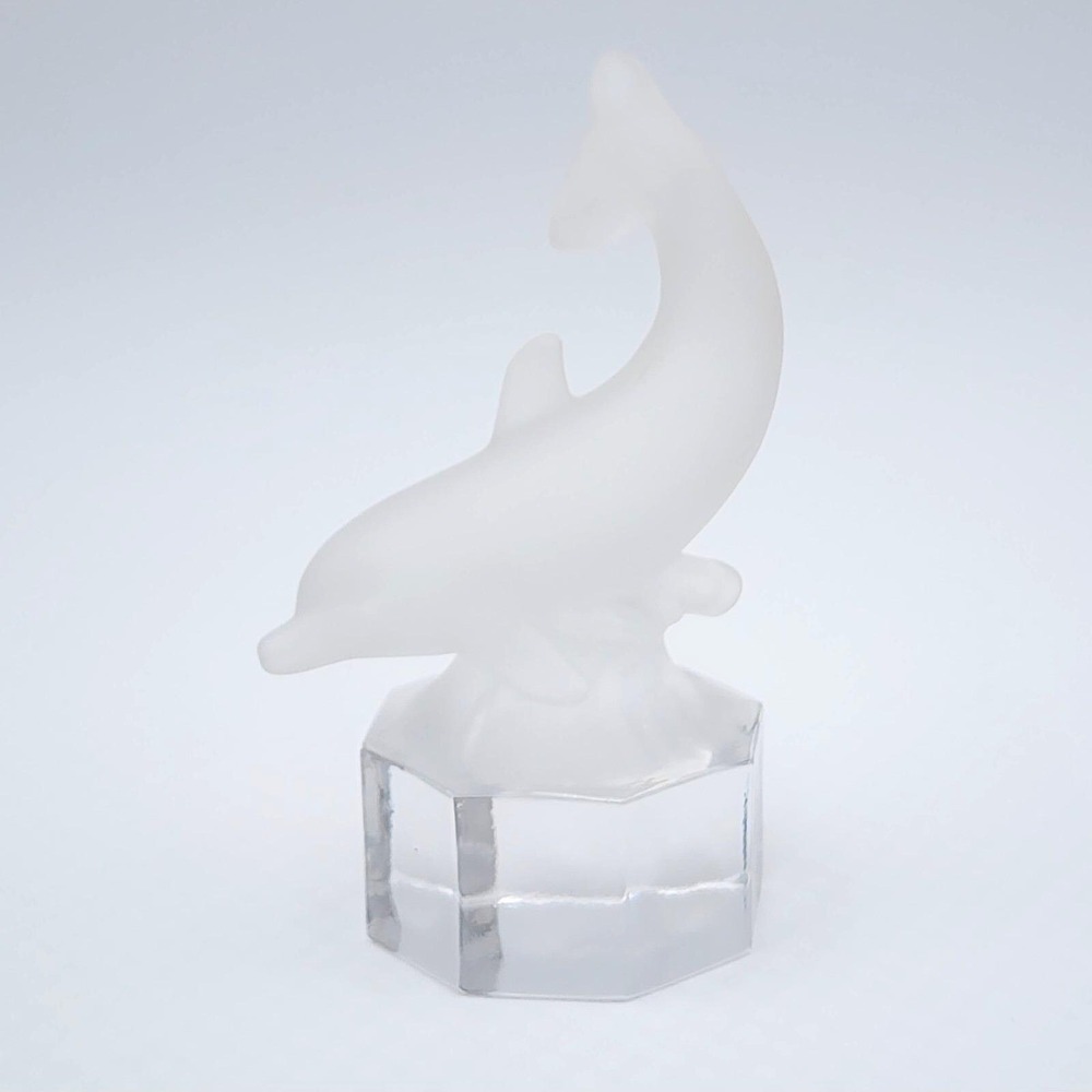 Vintage Goebel 1987 Frosted Crystal Dolphin Figurine Paperweight Signed 4.5 in